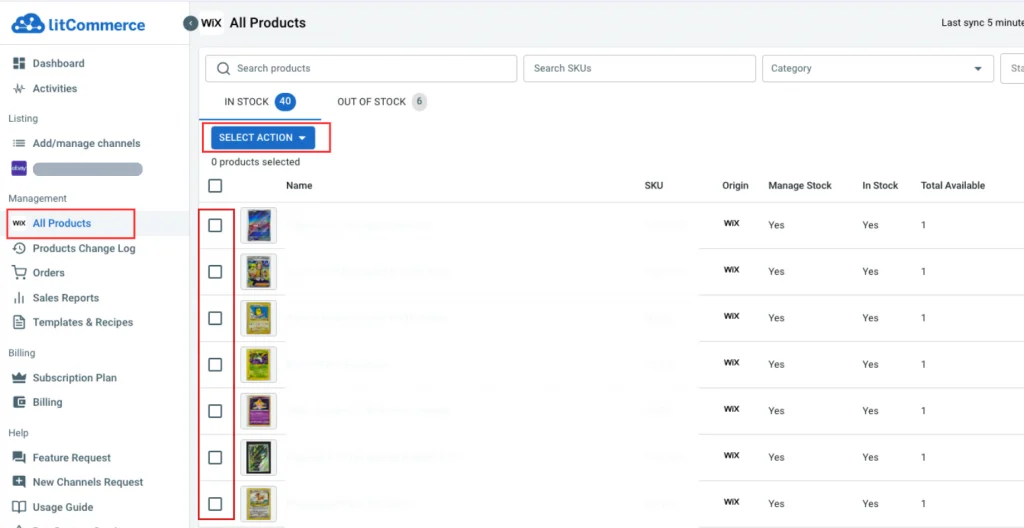 Select Wix products you want to list on eBay