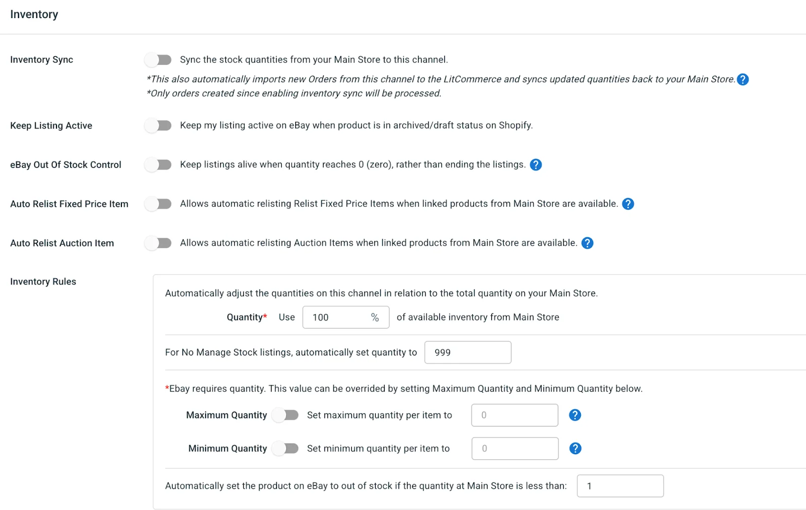 Inventory sync settings 