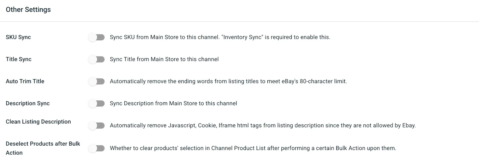 other sync setting options 