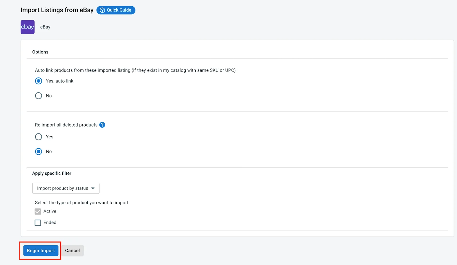 Import listings settings on LitCommerce