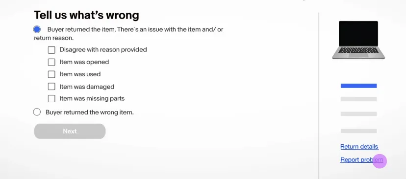 choose reason for partial refund