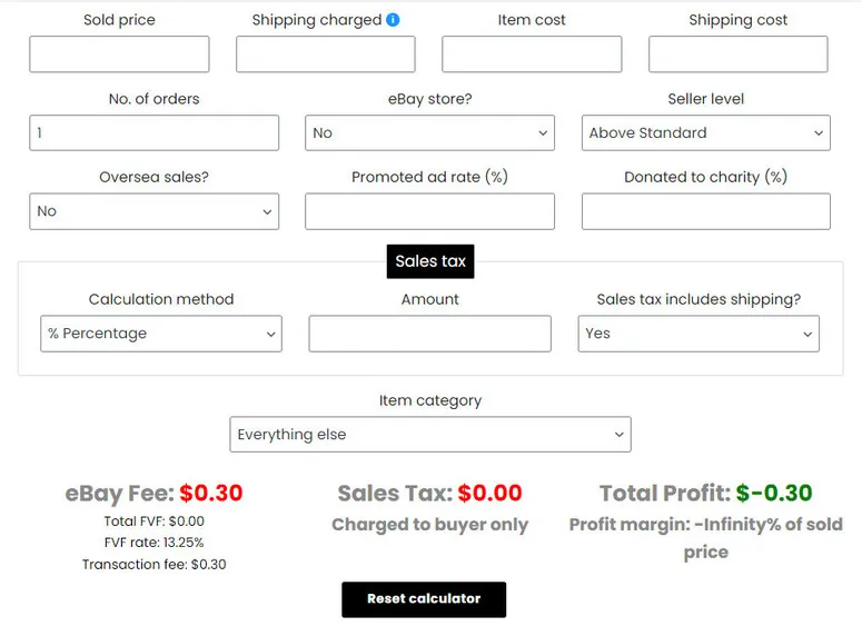 eBay fee pricing calculator