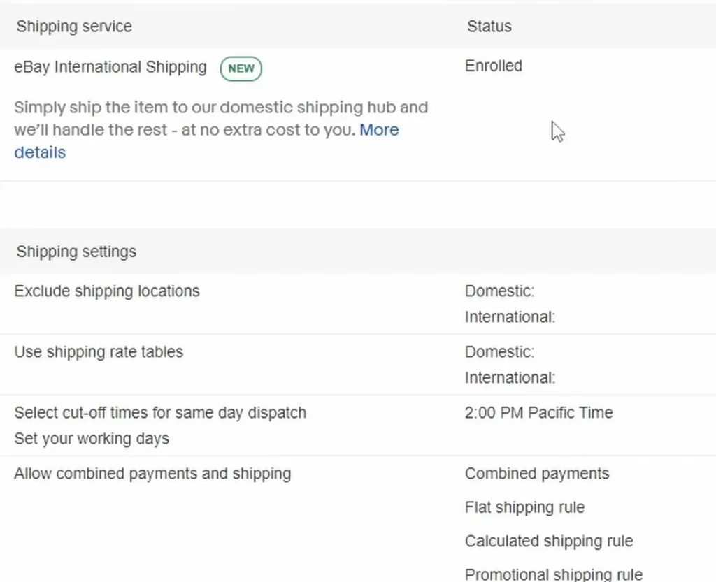 ebay shipping preferences