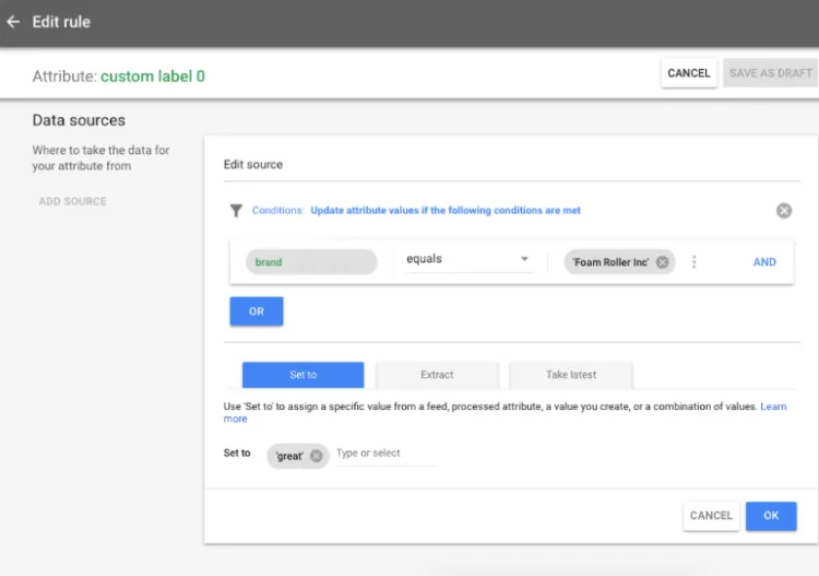 google product feed specification custom lable