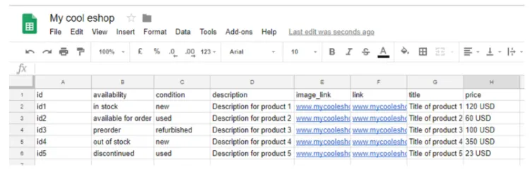 google product feed specification excel