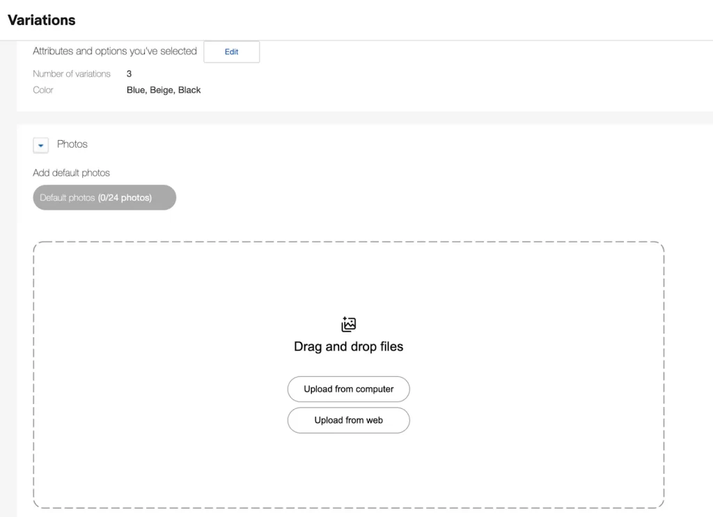 Image section on the ebay variation listing set up