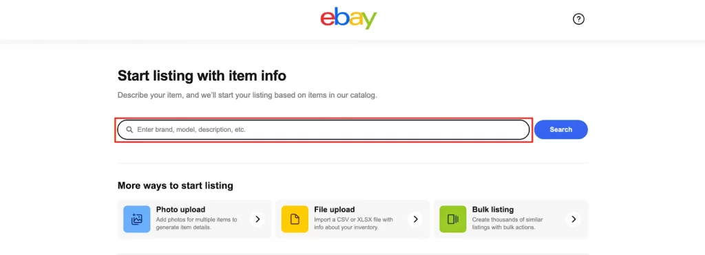 Search bar on the ebay seller hub