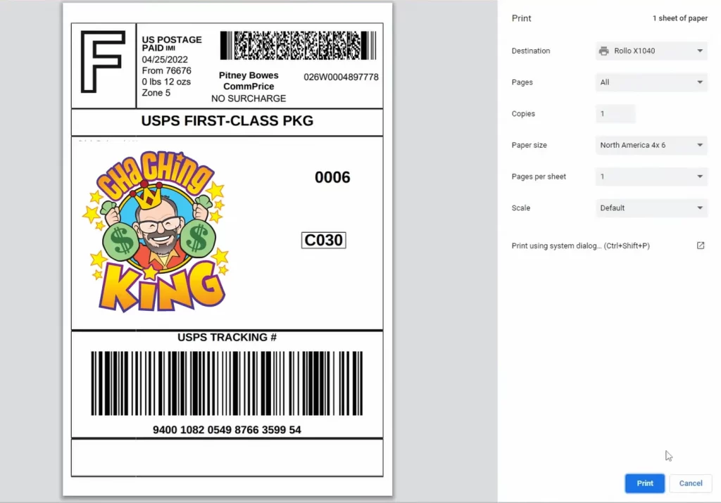 print shipping label via seller hub