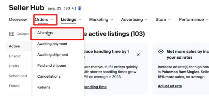 seller hub order