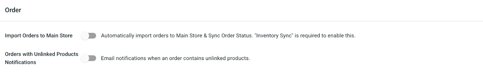 order sync settings 