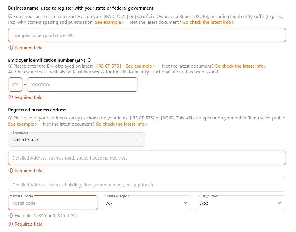 Provide the required details of your business Provide the required details of your business