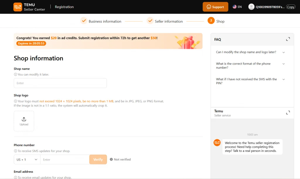 Set up your Temu store details Set up your Temu store details