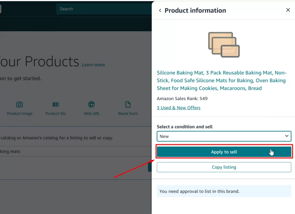 Click Apply to sell if you need to request a brand approval