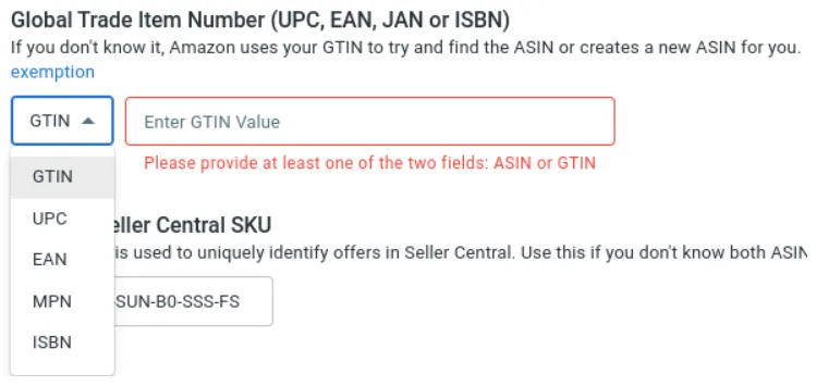 Search for a corresponding ASIN from the Amazon catalog 