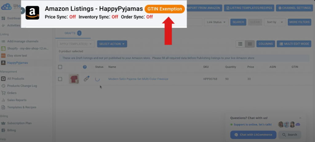 Your LitCommerce account will be configured with the GTIN Exemption