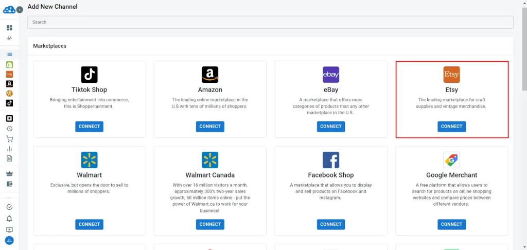 Connect Etsy as sales channel on Etsy Amazon integration