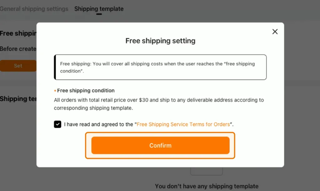 free shipping setting