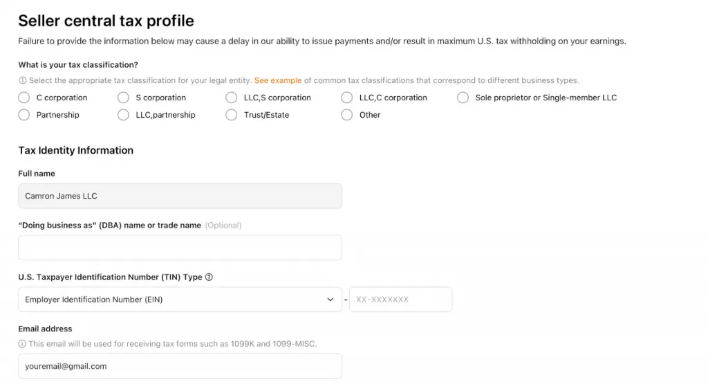 seller tax profile