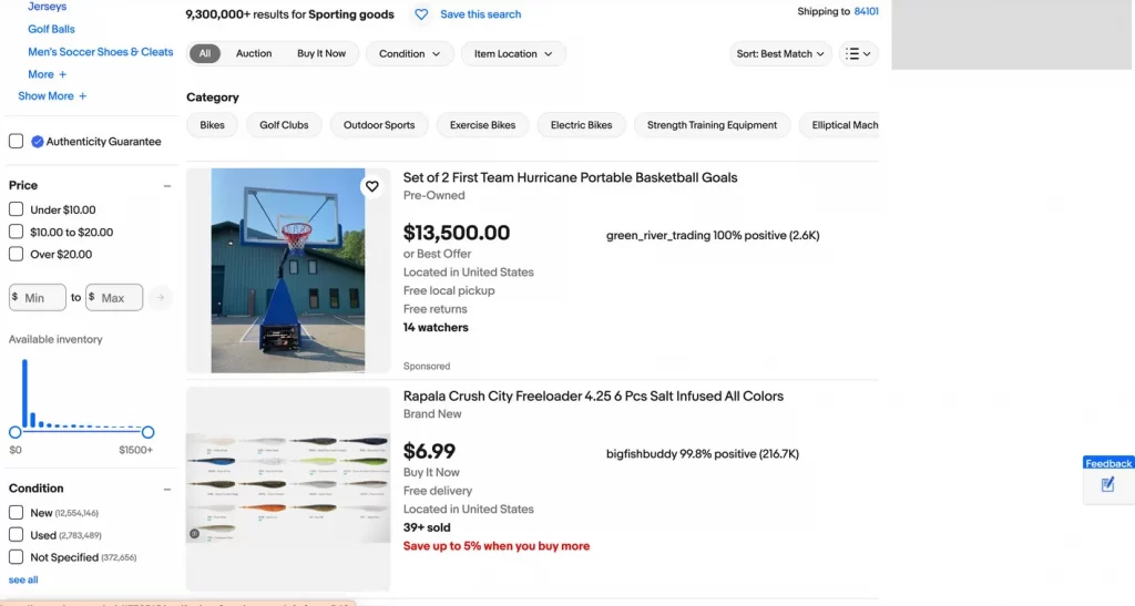 Best selling items on eBay: Sporting goods