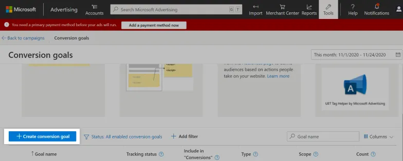 Create Conversion Goals in Microsoft Ads