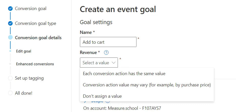 Create event goal 