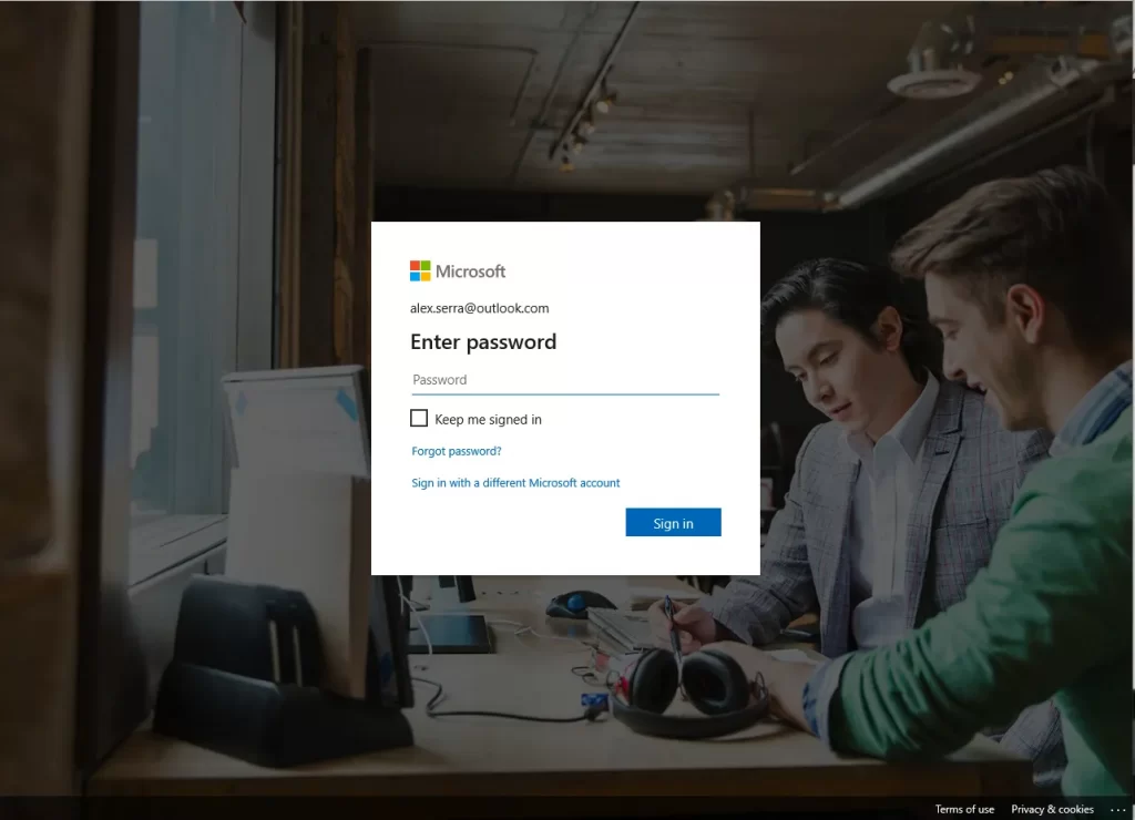 Add your email and password to microsoft to log in