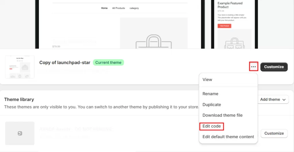 Edit Code on Shopify store