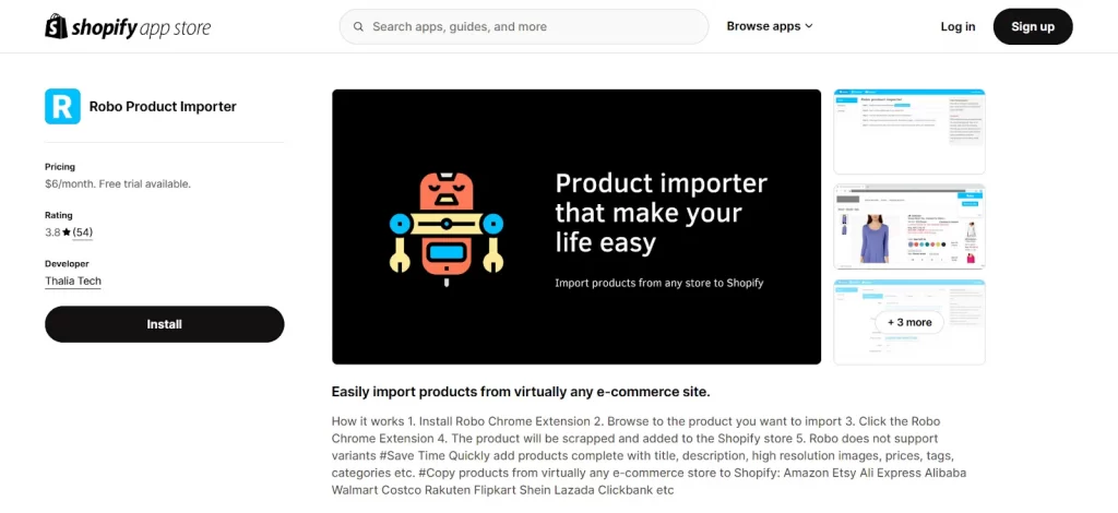 Robo product importer import Shopify product tool for sellers