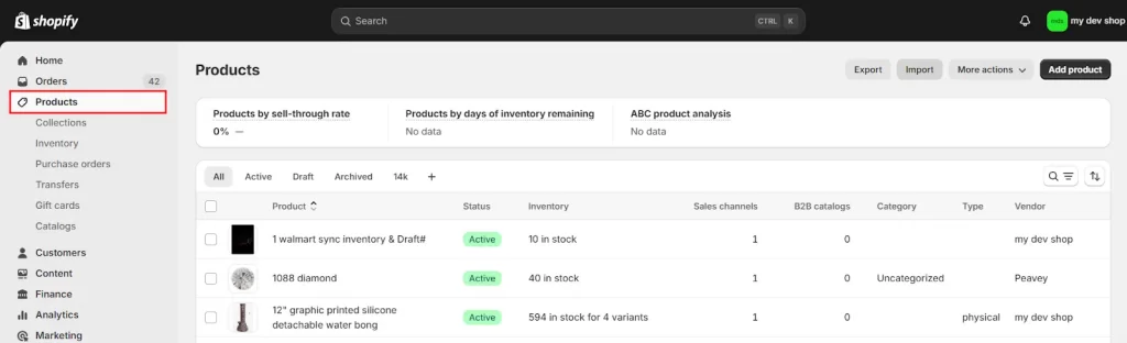 From your Shopify admin, go to Products on the left sidebar. 