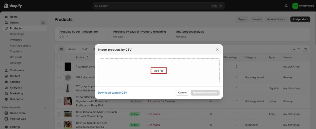 Add CSV file for Shopify import product process. 