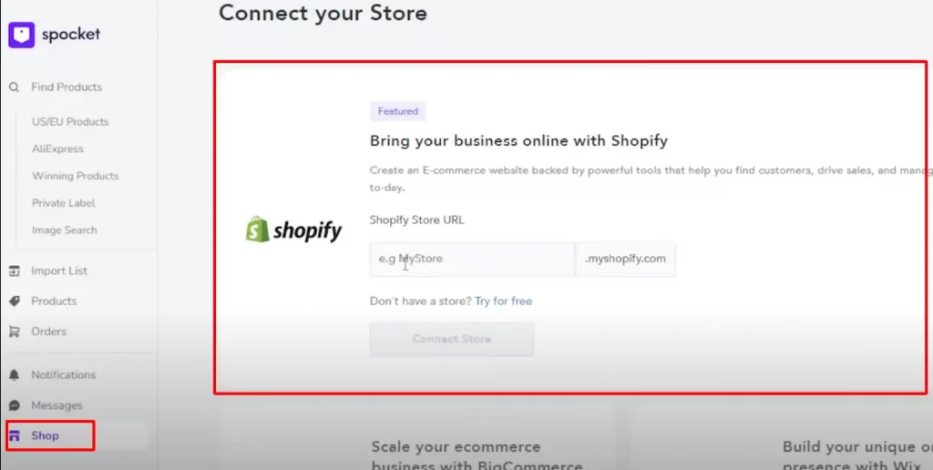 connect shopify to spocket