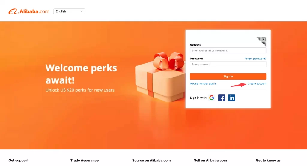 Create account on Alibaba site