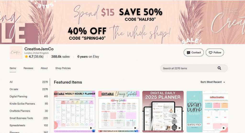 digital download etsy shop example Example of a successful Etsy shop selling digital downloads
