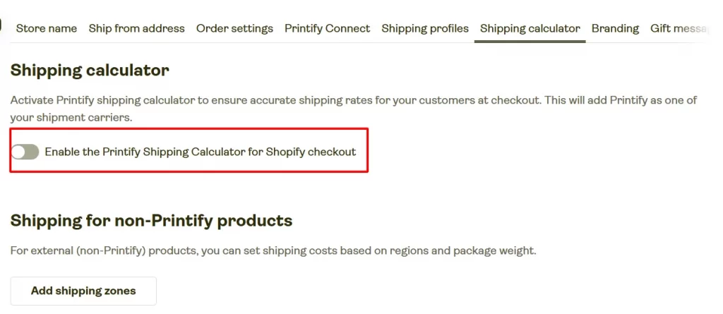 enable printify shipping calculator