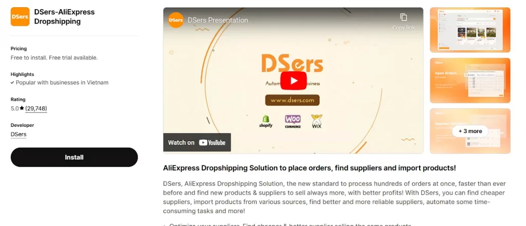 install the dsers app on shopify