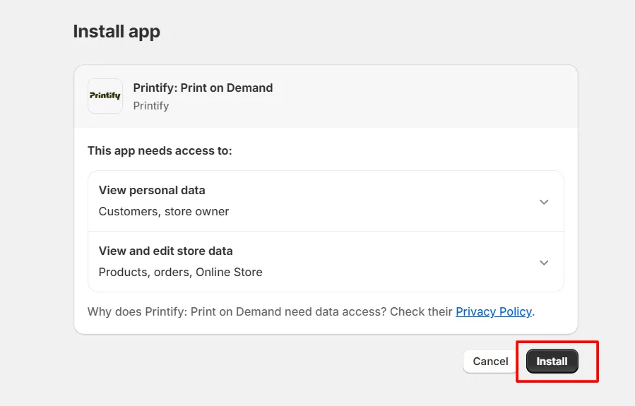 install printify in shopify