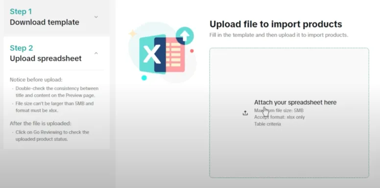 upload file to import products