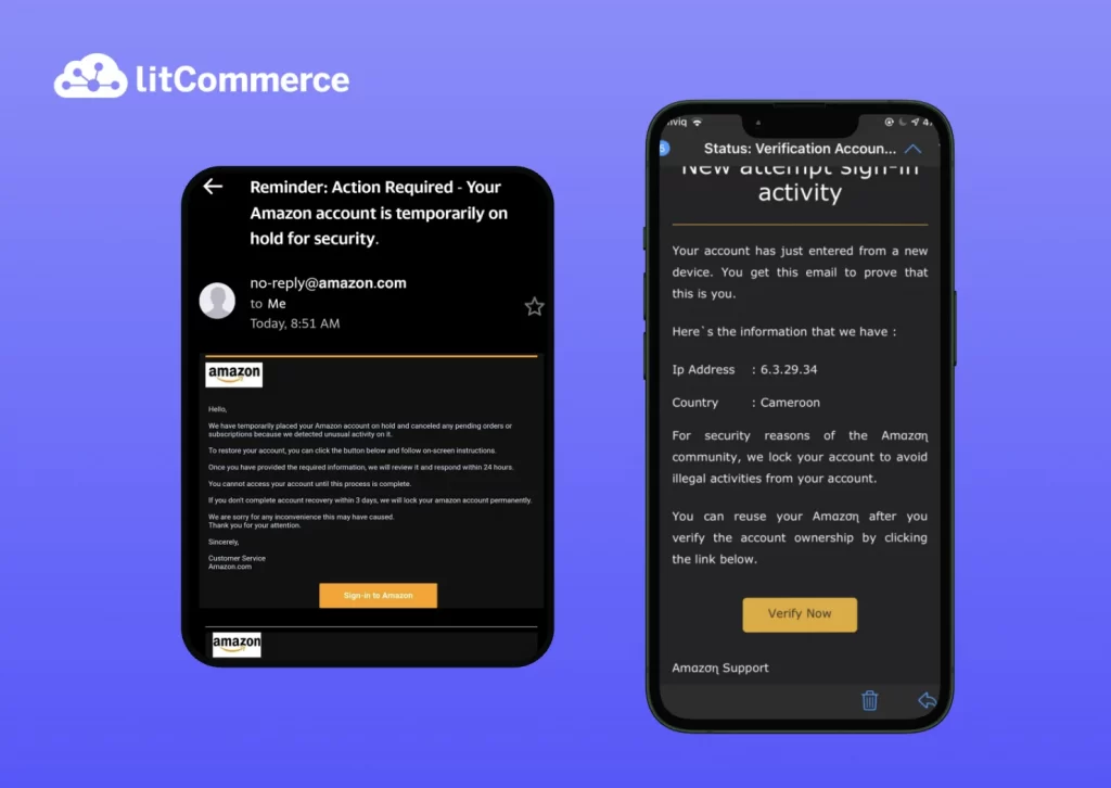 Amazon account on hold3 Amazon account on hold due to security concern email
