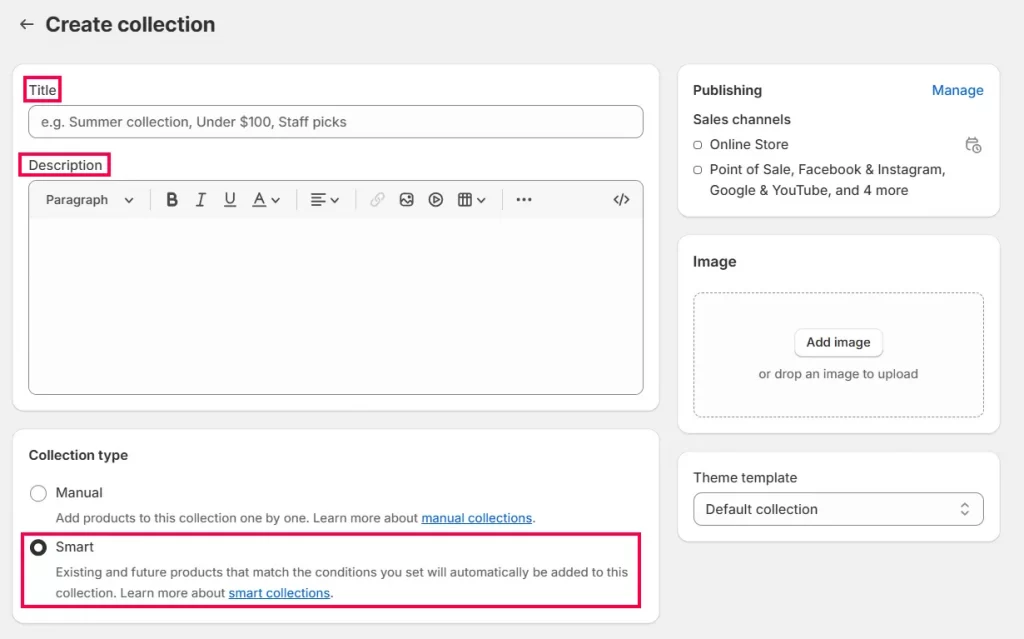 add product information to add smart collections