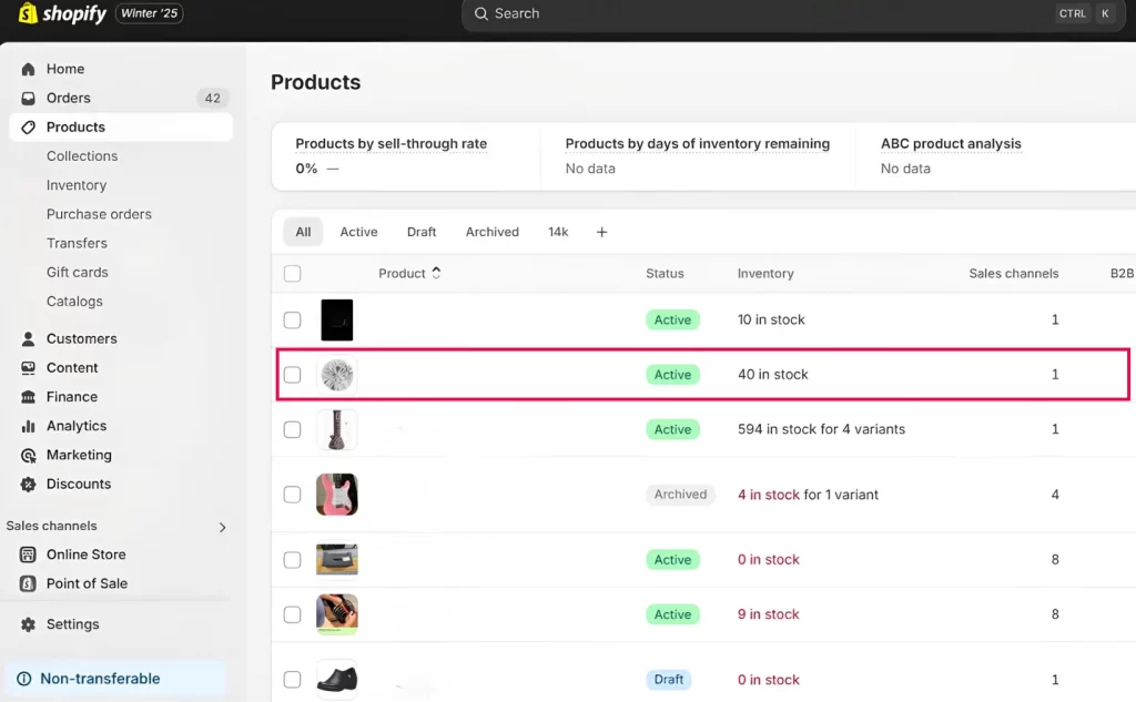 Select the product you want to update on Shopify