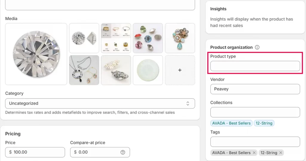 Enter product type details into the Product type