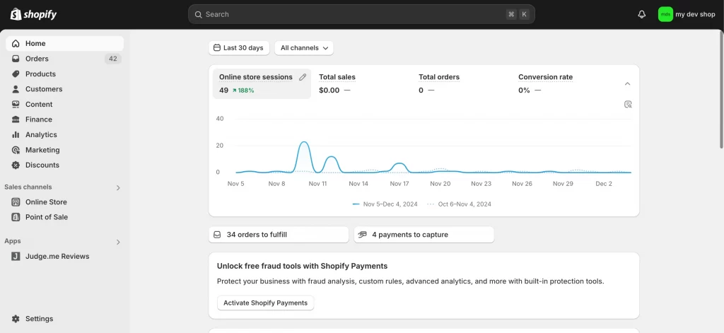 Shopify dashboard - Shopify vs Squarespace