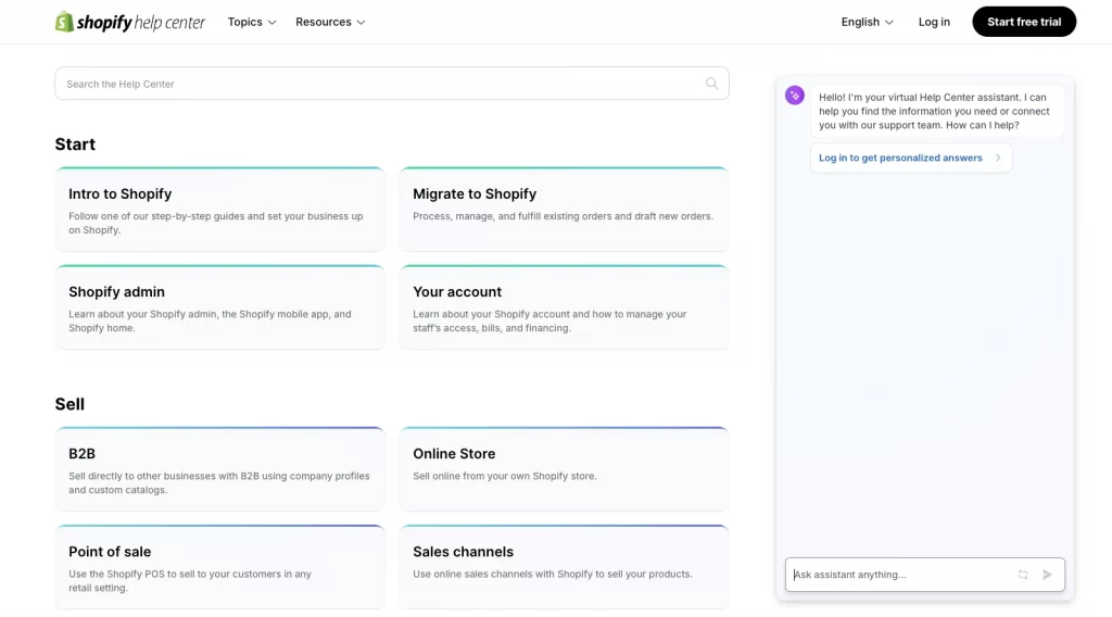 Shopify help center - Shopify vs Squarespace comparison