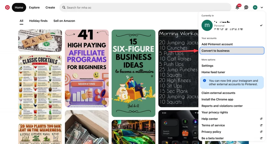 Convert your Pinterest account to business