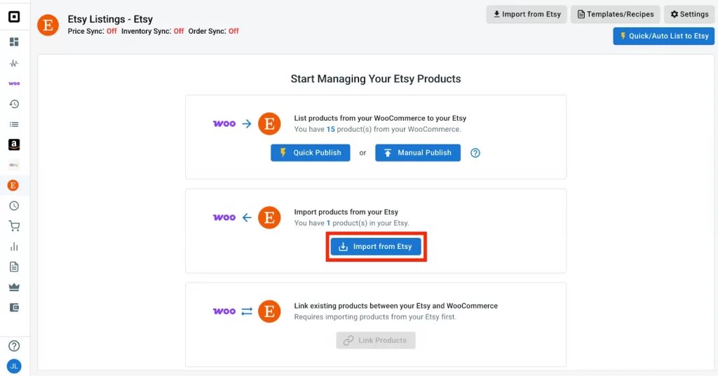 How to integrate WooCommerce to Etsy18 Import from Etsy