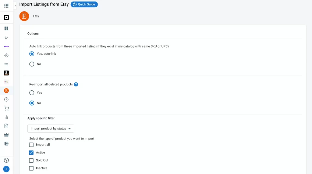 How to integrate WooCommerce to Etsy19 Import listings from Etsy setting