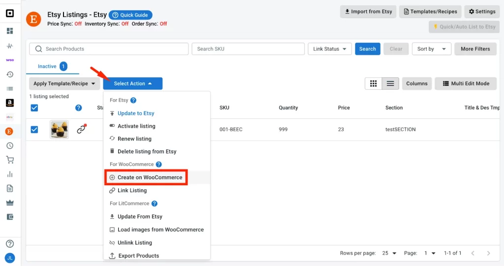 How to integrate WooCommerce to Etsy21 Create on WooCommerce button