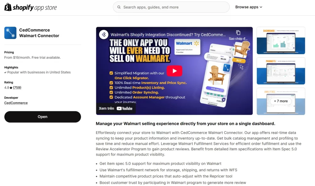 CedCommerce Walmart Connector - Shopify Markerplace App