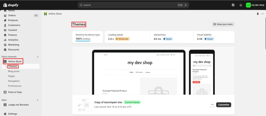 Shopify Admin, go to the Sales Channels section