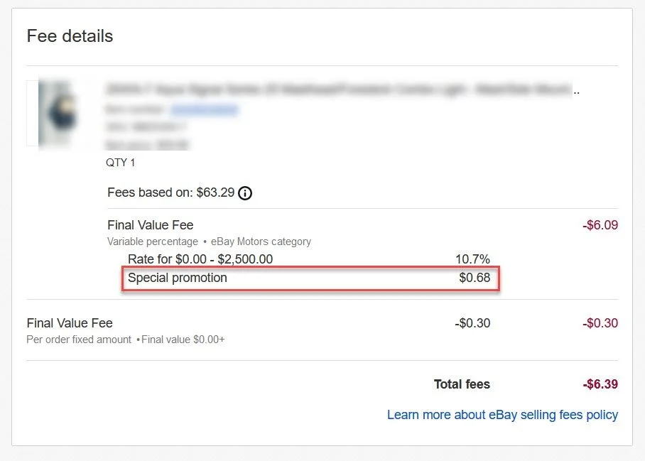 specialpromotion eBay fees breakdown for selling